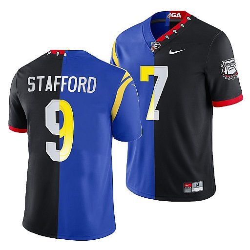 Black/Royal Los Angeles Rams X Georgia Bulldogs #9 Matthew Stafford Split Stitched Jersey - LAR391