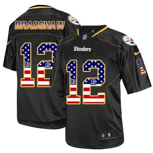 Nike Steelers #12 Terry Bradshaw Black Stitched NFL Elite USA Flag Fashion Jersey - PSJ668