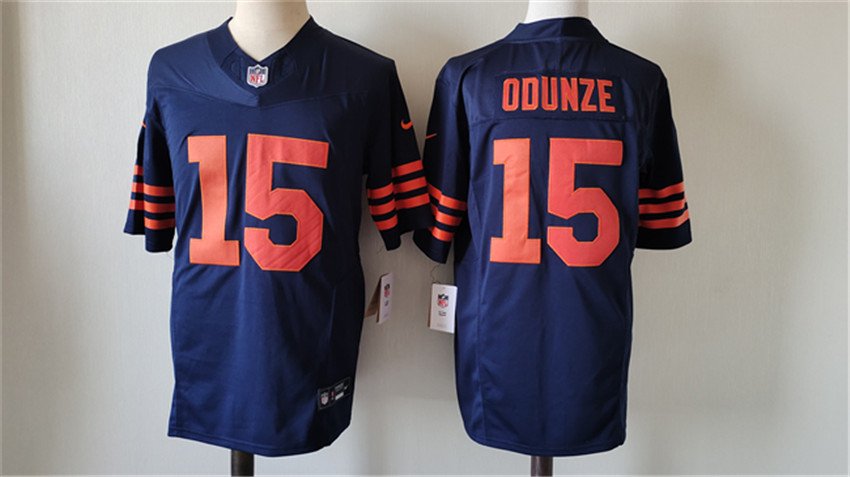 Navy Chicago Bears #15 Rome Odunze 2024 Draft Color Rush F.U.S.E. Vapor Stitched Football Jersey - CBJ460