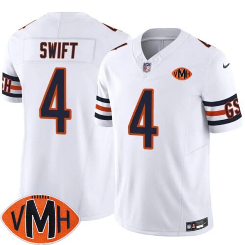 White Chicago Bears #4 D'Andre Swift 2025 F.U.S.E. With Illinois and VMH Patch Vapor Untouchable Limited Stitched Football Jersey - CBJ322