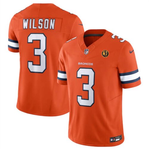 Orange Denver Broncos #3 Russell Wilson 2023 F.U.S.E. With John Madden Patch Vapor Limited Stitched Football Jersey