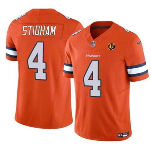 Orange Denver Broncos #4 Jarrett Stidham 2023 F.U.S.E. With John Madden Patch Vapor Limited Stitched Football Jersey
