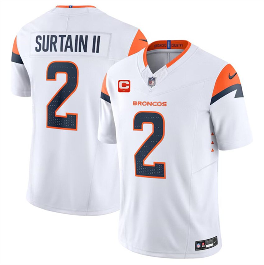 White Denver Broncos #2 Pat Surtain II 2024 F.U.S.E. Wit 1-Star C Patch Vapor Limited Stitched Football Jersey