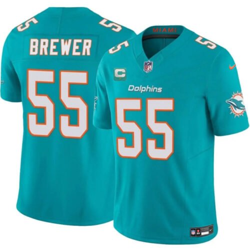 Aqua Miami Dolphins #55 Aaron Brewer 2025 F.U.S.E. With 1-Star C Patch Vapor Limited Stitched Football Jersey - MDR08