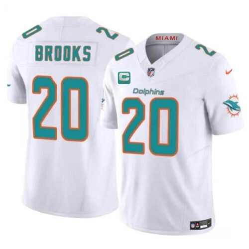 White Miami Dolphins #20 Jordyn Brooks 2025 F.U.S.E. With 1-Star C Patch Vapor Limited Stitched Football Jersey - MDR24