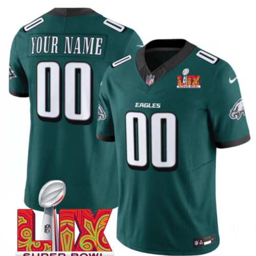Green Philadelphia Eagles Active Player Custom 2025 Super Bowl LIX Patch F.U.S.E. Vapor Limited Stitched Football Jersey - PEL238