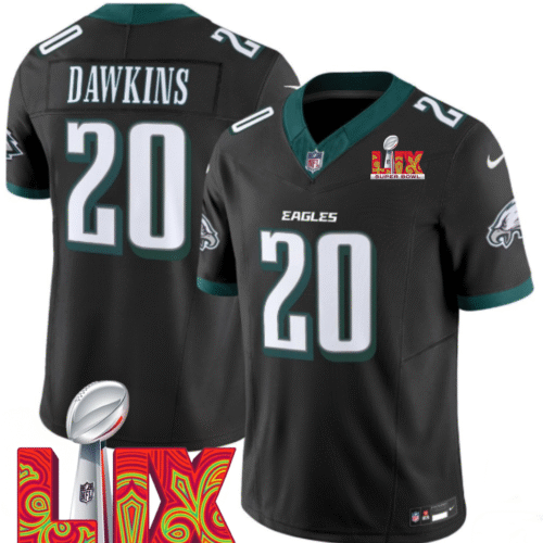 Black Philadelphia Eagles #20 Brian Dawkins 2025 Super Bowl LIX Patch F.U.S.E. Vapor Limited Stitched Football Jersey - PEL205
