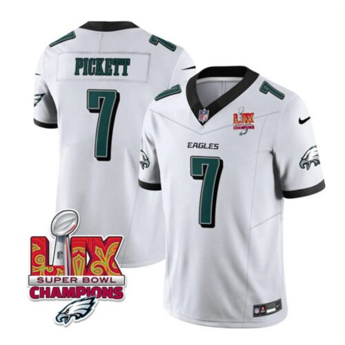 White Philadelphia Eagles #7 Kenny Pickett 2025 Eagles Logo Super Bowl LIX Patch New F.U.S.E. Vapor Limited Stitched Football Jersey - PEL202