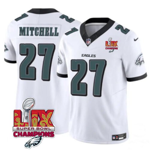 White Philadelphia Eagles #27 Quinyon Mitchell 2025 Eagles Logo Super Bowl LIX Patch New F.U.S.E. Vapor Limited Stitched Football Jersey - PEL239