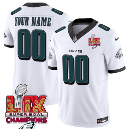 White Philadelphia Eagles Active Player Custom 2025 Eagles Logo Super Bowl LIX Patch New F.U.S.E. Vapor Limited Stitched Football Jersey - PEL24