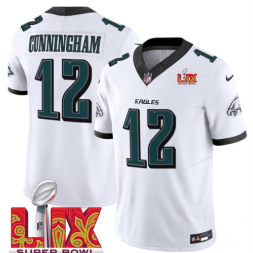 White Philadelphia Eagles #12 Randall Cunningham 2025 Super Bowl LIX Patch F.U.S.E. Vapor Limited Stitched Football Jersey - PEL247