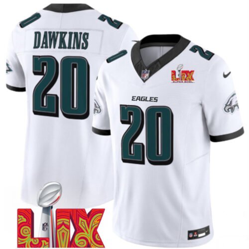White Philadelphia Eagles #20 Brian Dawkins 2025 Super Bowl LIX Patch F.U.S.E. Vapor Limited Stitched Football Jersey - PEL220