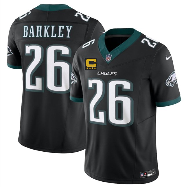 Black Philadelphia Eagles #26 Saquon Barkley 2025 F.U.S.E. With 4-Star C Patch Vapor Untouchable Limited Throwback Stitched Football Jersey - PEL197