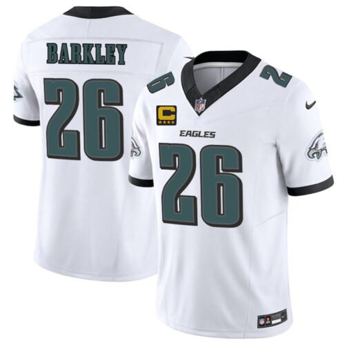White Philadelphia Eagles #26 Saquon Barkley 2025 F.U.S.E. With 4-Star C Patch Vapor Untouchable Limited Stitched Football Jersey - PEL213