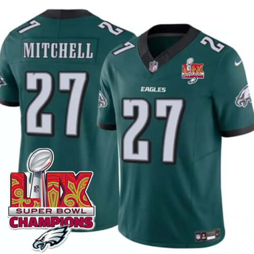 Green Philadelphia Eagles #27 Quinyon Mitchell 2025 Eagles Logo Super Bowl LIX Patch New F.U.S.E. Vapor Untouchable Limited Stitched Football Jersey - PEL227