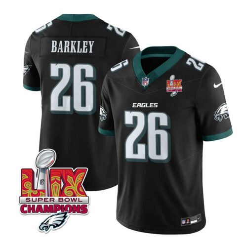 Black Philadelphia Eagles #26 Saquon Barkley 2025 Eagles Logo Super Bowl LIX Patch New F.U.S.E. Vapor Untouchable Limited Stitched Football Jersey - PEL234