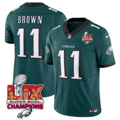 Green Philadelphia Eagles #11 A.J. Brown 2025 Eagles Logo Super Bowl LIX Patch New F.U.S.E. Vapor Untouchable Limited Stitched Football Jersey - PEL196