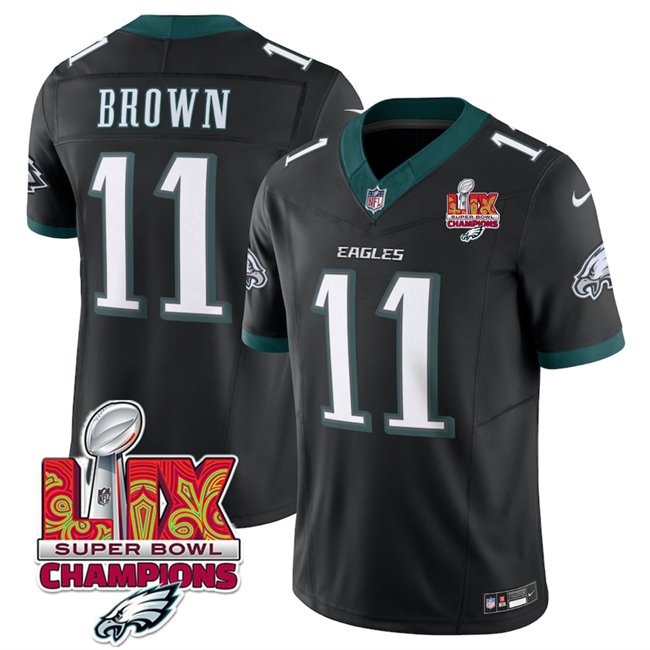 Black Philadelphia Eagles #11 A.J. Brown 2025 Eagles Logo Super Bowl LIX Patch New F.U.S.E. Vapor Untouchable Limited Stitched Football Jersey - PEL176