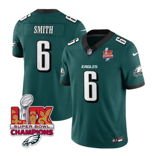Green Philadelphia Eagles #6 DeVonta Smith 2025 Eagles Logo Super Bowl LIX Patch New F.U.S.E. Vapor Limited Stitched Football Jersey - PEL185