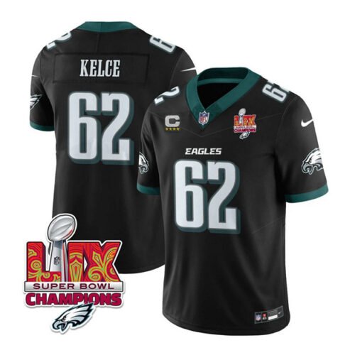 Black Philadelphia Eagles #62 Jason Kelce 2025 Eagles Logo Super Bowl LIX Patch And 4-Star C Patch New F.U.S.E. Vapor Limited Stitched Football Jersey - PEL178