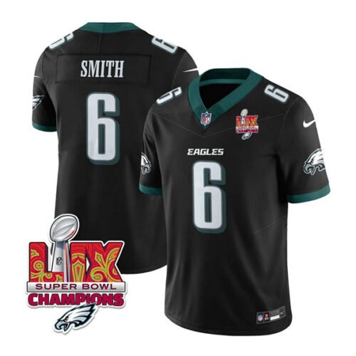 Black Philadelphia Eagles #6 DeVonta Smith 2025 Eagles Logo Super Bowl LIX Patch New F.U.S.E. Vapor Limited Stitched Football Jersey - PEL34