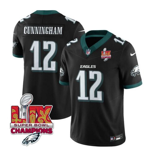 Black Philadelphia Eagles #12 Randall Cunningham 2025 Eagles Logo Super Bowl LIX Patch New F.U.S.E. Vapor Limited Stitched Football Jersey - PEL14