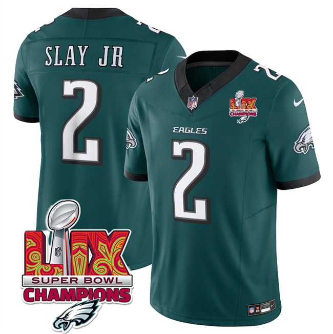 Green Philadelphia Eagles #2 Darius Slay JR 2025 Eagles Logo Super Bowl LIX Patch New F.U.S.E. Vapor Limited Stitched Football Jersey - PEL233