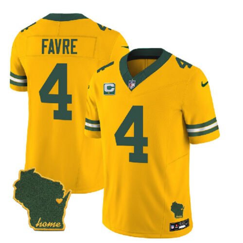 Gold Green Bay Packers #4 Brett Favre 2023 F.U.S.E. Home Patch And 1-Star C Patch Vapor Untouchable Limited Stitched Jersey - GBJ643