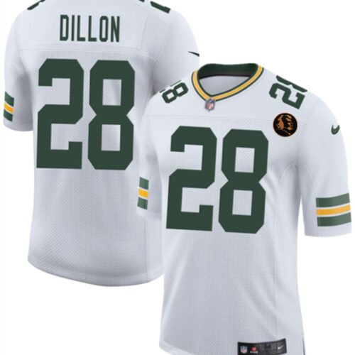 White Green Bay Packers #28 A. J. Dillon 2025 New With John Madden Patch Vapor Untouchable Limited Stitched Football Jersey - GBJ458