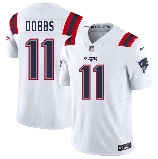White New England Patriots #11 Joshua Dobbs 2025 F.U.S.E. Vapor Limited Stitched Football Jersey - NEP37