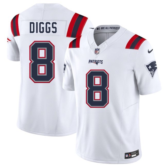 White New England Patriots #8 Stefon Diggs 2025 F.U.S.E. Vapor Limited Stitched Football Jersey - NEP27