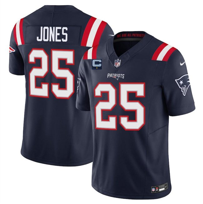 Navy New England Patriots #25 Marcus Jones 2025 F.U.S.E. With 1-Star C Patch Vapor Limited Stitched Football Jersey - NEP86
