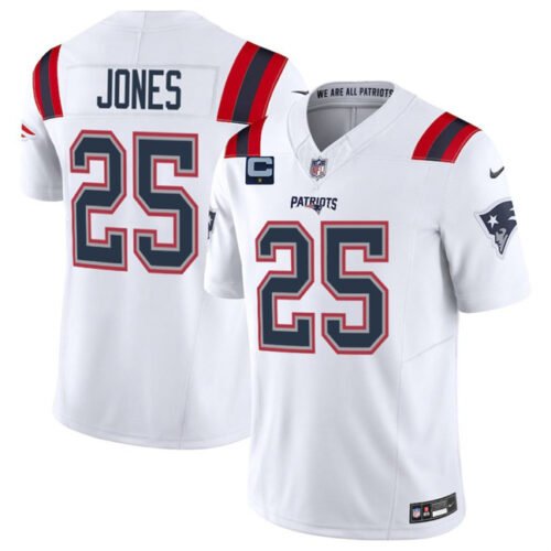 White New England Patriots #25 Marcus Jones 2025 F.U.S.E. With 1-Star C Patch Vapor Limited Stitched Football Jersey - NEP62