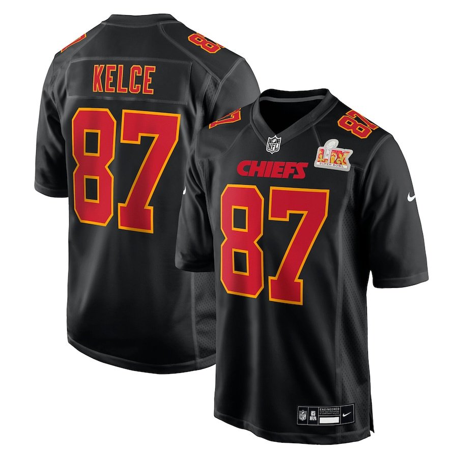 Black Kansas City Chiefs #87 Travis Kelce 2025 Super Bowl LIX Patch Limited Stitched Game Jersey - KCJ57