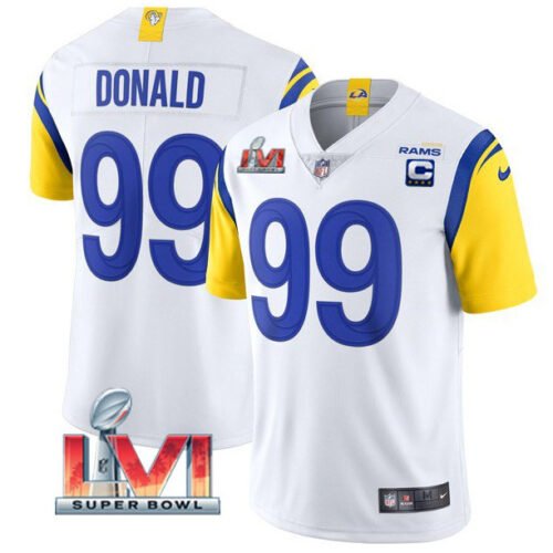 White Los Angeles Rams #99 Aaron Donald 2022 With C Patch Super Bowl LVI Vapor Limited Jersey - LAR379