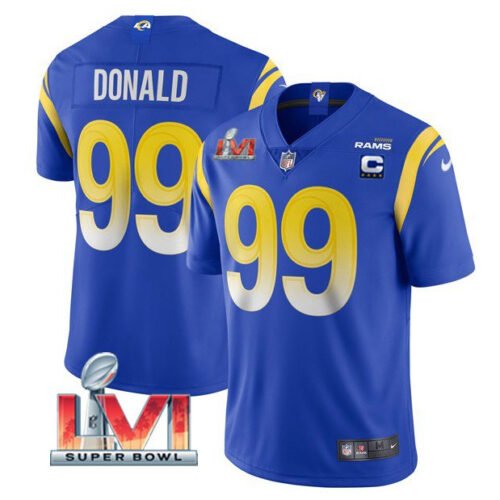 Royal Los Angeles Rams #99 Aaron Donald 2022 With C Patch Super Bowl LVI Vapor Limited Jersey - LAR507