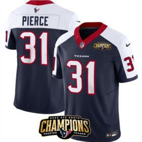 Navy/White Houston Texans #31 Dameon Pierce 2023 F.U.S.E. AFC South Champions Patch And Team Logo Patch Limited Stitched Football Jersey - HTJ07