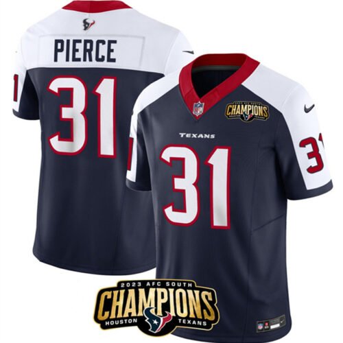 Navy/White Houston Texans #31 Dameon Pierce 2023 F.U.S.E. AFC South Champions Patch And Team Logo Patch Limited Stitched Football Jersey - HTJ07