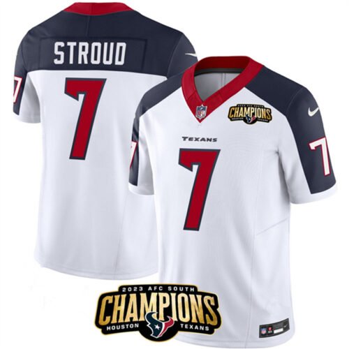 White/Navy Houston Texans #7 C.J. Stroud 2023 F.U.S.E. AFC South Champions Patch Limited Stitched Football Jersey - HTJ285