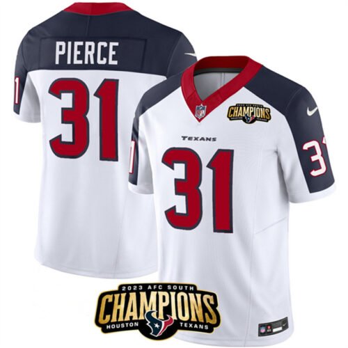 White/Navy Houston Texans #31 Dameon Pierce 2023 F.U.S.E. AFC South Champions Patch And Team Logo Patch Limited Stitched Football Jersey - HTJ359