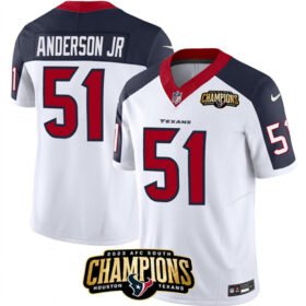 White/Navy Houston Texans #51 Will Anderson Jr. 2023 F.U.S.E. AFC South Champions Patch And Team Logo Patch Limited Stitched Football Jersey - HTJ26