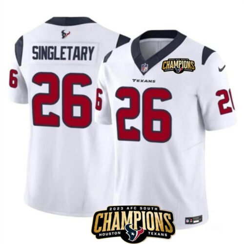 White Houston Texans #26 Devin Singletary 2023 F.U.S.E. AFC South Champions Patch Vapor Untouchable Limited Stitched Football Jersey - HTJ172