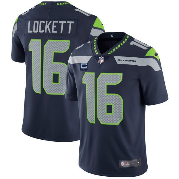 Navy Seattle Seahawks #16 Tyler Lockett White With 1-Star C Patch Vapor Untouchable Limited Stitched Jersey