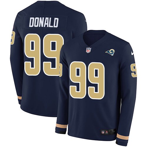 Nike Rams #99 Aaron Donald Navy Blue Team Color Stitched NFL Limited Therma Long Sleeve Jersey - LAR09