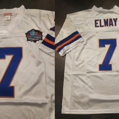 White Denver Broncos #7 John Elway Hall of Fame Patch Stitched Football Jersey