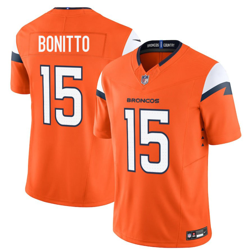 Orange Denver Broncos #15 Nik Bonitto 2025 Draft F.U.S.E. Vapor Limited Stitched Football Jersey