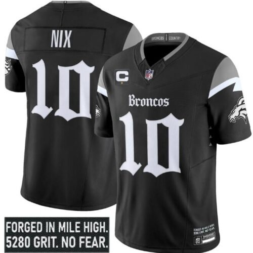 Black Denver Broncos Active Player Custom 2025 F.U.S.E. With 1-Star C Patch 'Gothic Mile High Shadows Edition' Vapor Limited Stitched Football Jersey