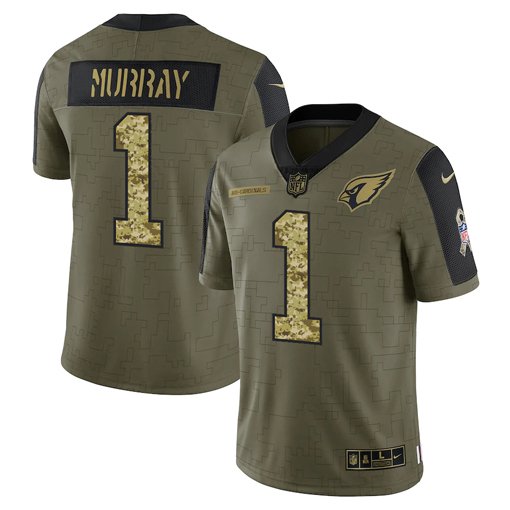 Olive Arizona Cardinals #1 Kyler Murray 2021 Camo Salute To Service Limited Stitched Jersey - ACJ134