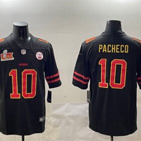 Black Gold Kansas City Chiefs #10 Isiah Pacheco 2025 Super Bowl LIX Patch Vapor Limited Stitched Football Jersey - KCJ97