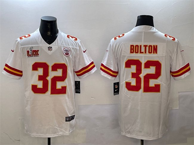White Kansas City Chiefs #32 Nick Bolton 2025 Super Bowl LIX Patch Vapor Untouchable Limited Stitched Football Jersey - KCJ85